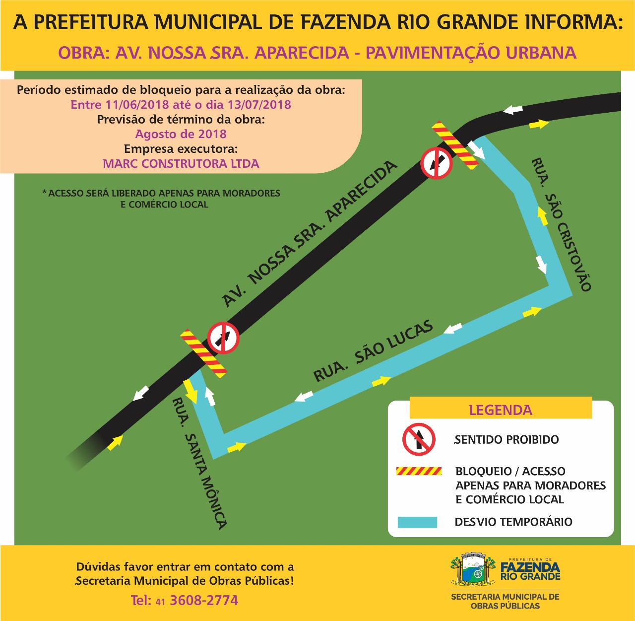 Obras no bairro Santa Terezinha interrompem trânsito na região Obras no bairro Santa Terezinha interrompem trânsito na região