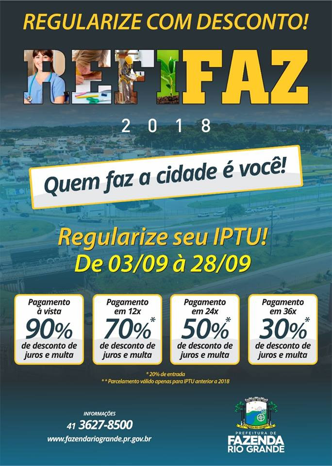 Fazenda Rio Grande abre prazo para negociação de dívidas Fazenda Rio Grande abre prazo para negociação de dívidas